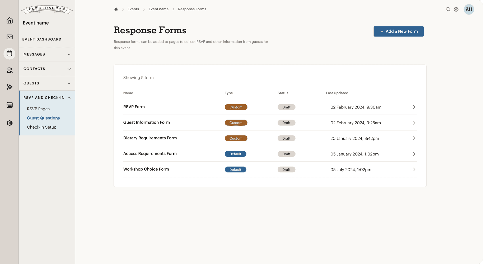 Event management dashboard