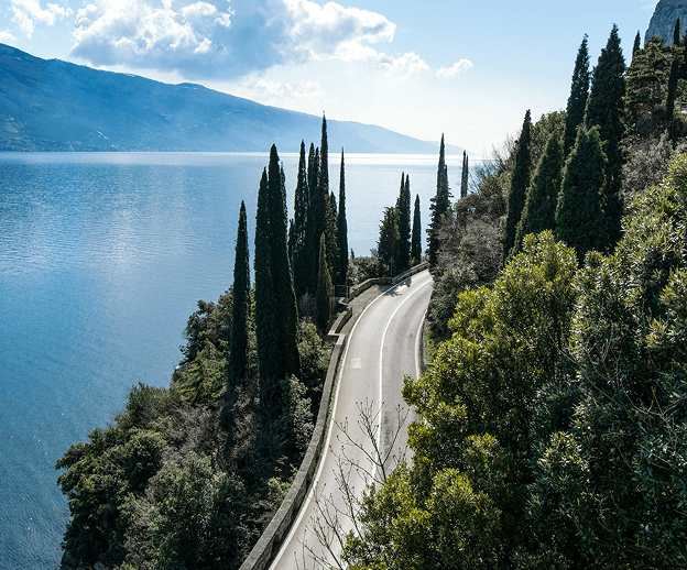 Lake and road landscape
